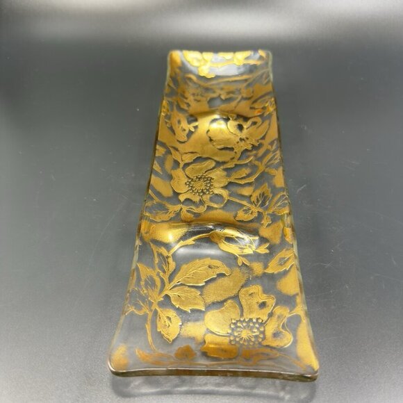 Vintage 3 Part Divided Dish Plate Platter With Heavy Gold Painting Flower Decor - Picture 12 of 12